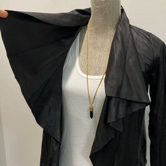 MACKAGE Noelia Leather Waterfall Jacket XXS Lambskin Coat Wrap Style Black - Picture 6 of 16